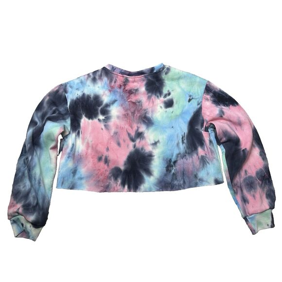 Def Leppard Tie-Dye Crop Sweatshirt Retro Rock Band Pullover Y2K Streetwear Sz L - Picture 2 of 10